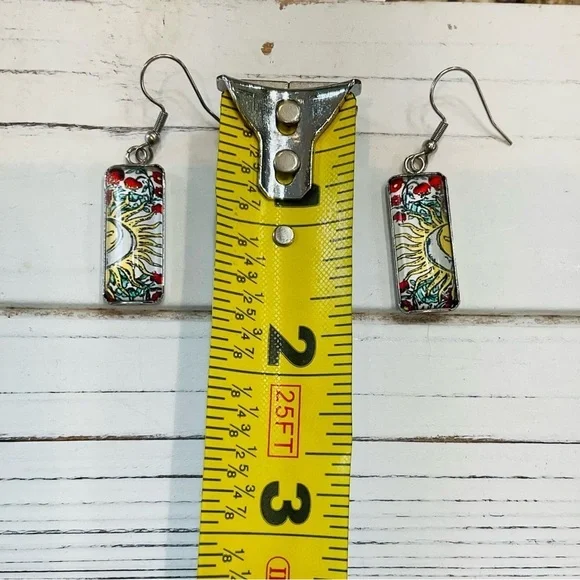 New Stainless Steel Multi Color Geometric Sunshine  Dangle Drop Earrings - Picture 6 of 7